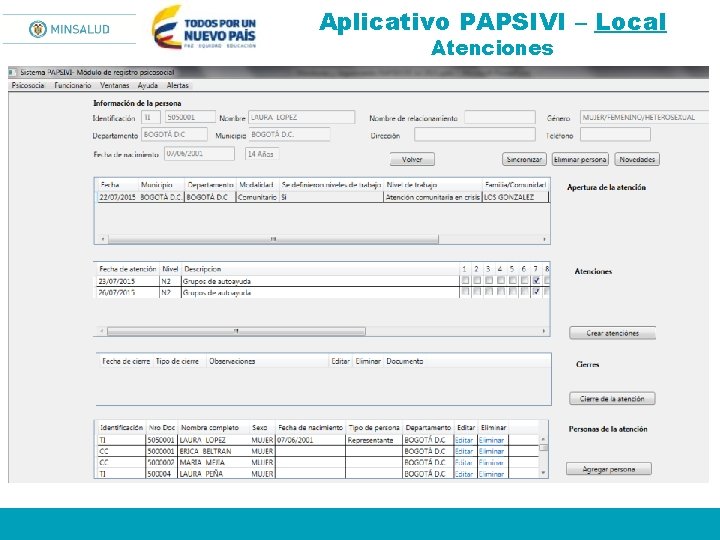 Aplicativo PAPSIVI – Local Atenciones 