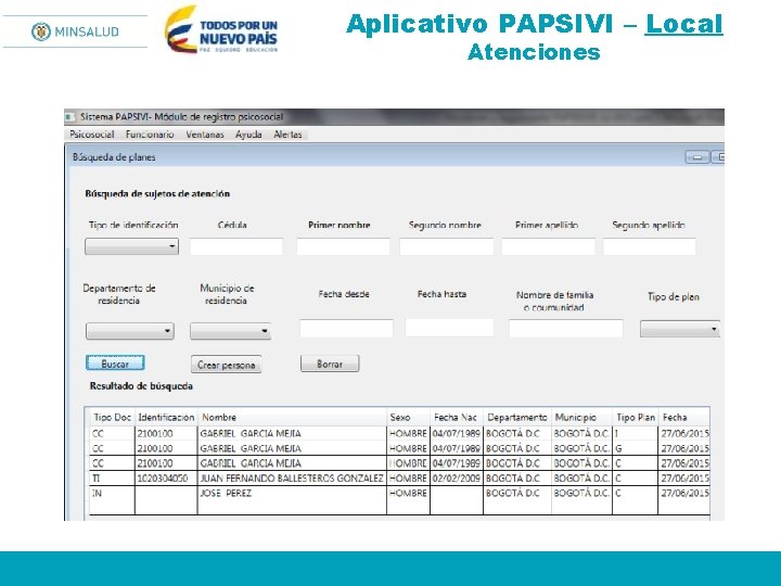 Aplicativo PAPSIVI – Local Atenciones 