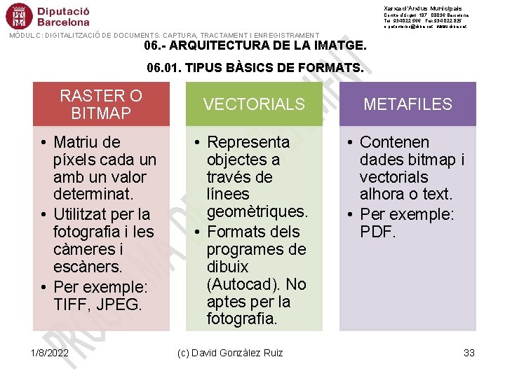 Xarxa d’Arxius Municipals Comte d’Urgell, 187 · 08036 Barcelona Tel. 934 022 566 ·