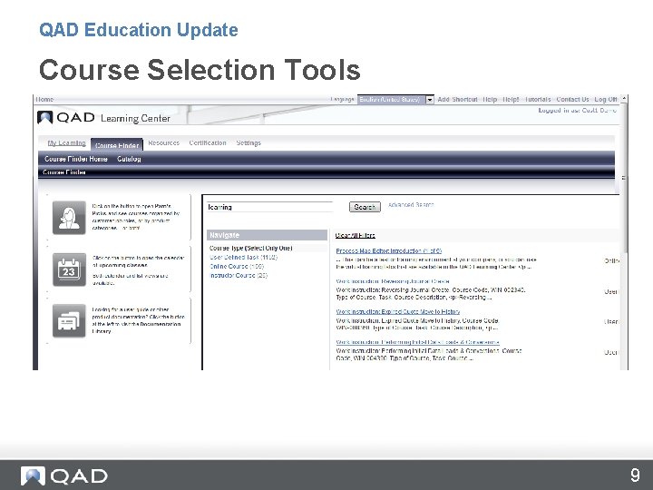 QAD Education Update Course Selection Tools 9 