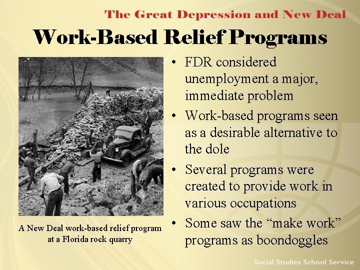 Work-Based Relief Programs A New Deal work-based relief program at a Florida rock quarry