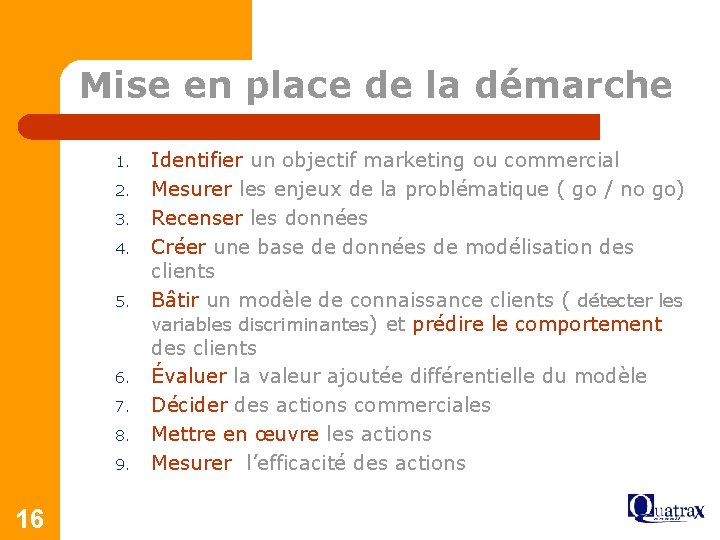 Mise en place de la démarche 1. 2. 3. 4. 5. 6. 7. 8.