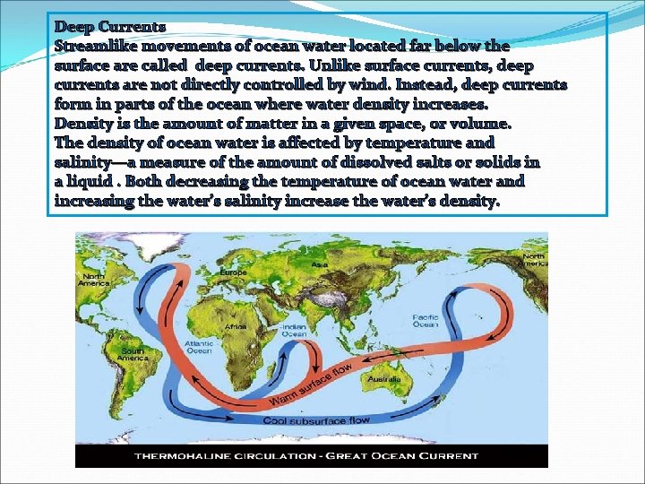 Deep Currents Streamlike movements of ocean water located far below the surface are called