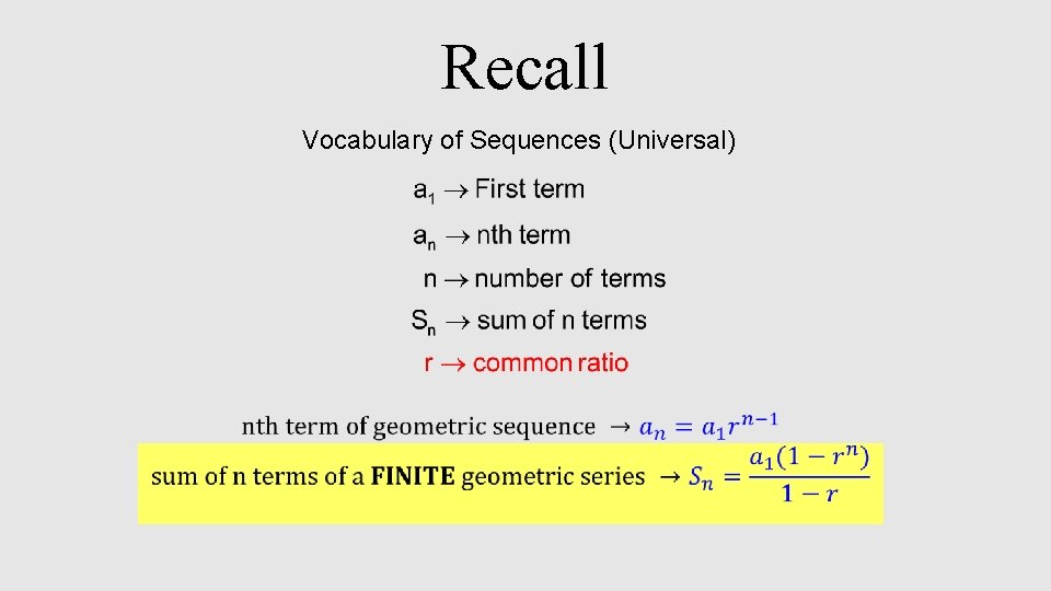 Recall Vocabulary of Sequences (Universal) 