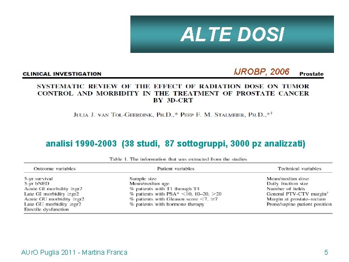 ALTE DOSI IJROBP, 2006 analisi 1990 -2003 (38 studi, 87 sottogruppi, 3000 pz analizzati)