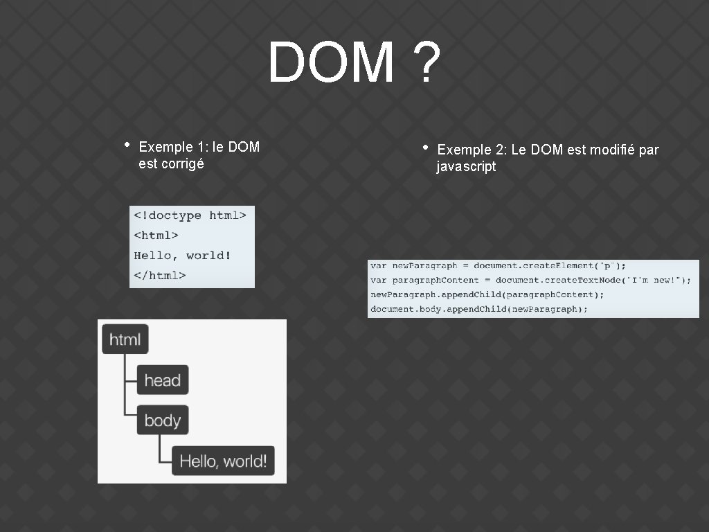 DOM ? • Exemple 1: le DOM est corrigé • Exemple 2: Le DOM