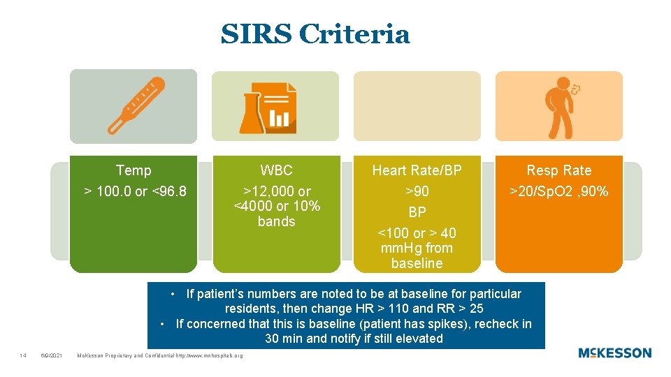 SIRS Criteria Temp > 100. 0 or <96. 8 WBC >12, 000 or <4000