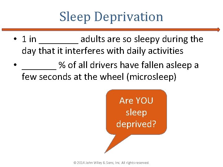 Sleep Deprivation • 1 in ____ adults are so sleepy during the day that