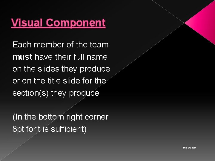 Visual Component Each member of the team must have their full name on the