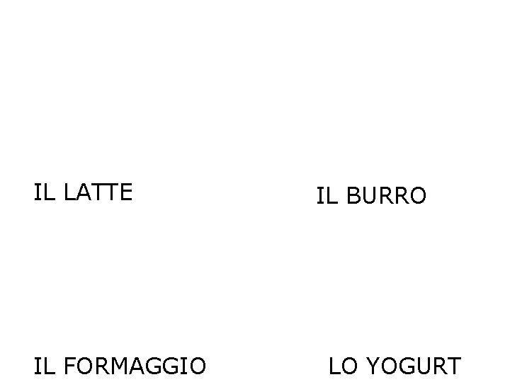 IL LATTE IL FORMAGGIO IL BURRO LO YOGURT 