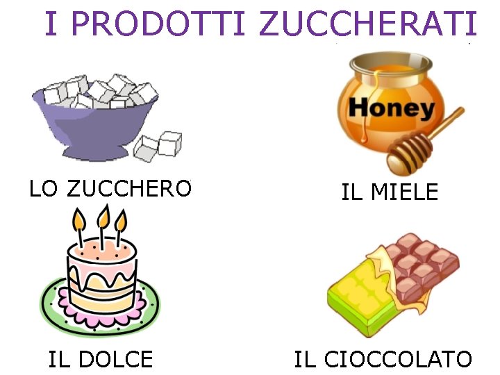 I PRODOTTI ZUCCHERATI LO ZUCCHERO IL DOLCE IL MIELE IL CIOCCOLATO 