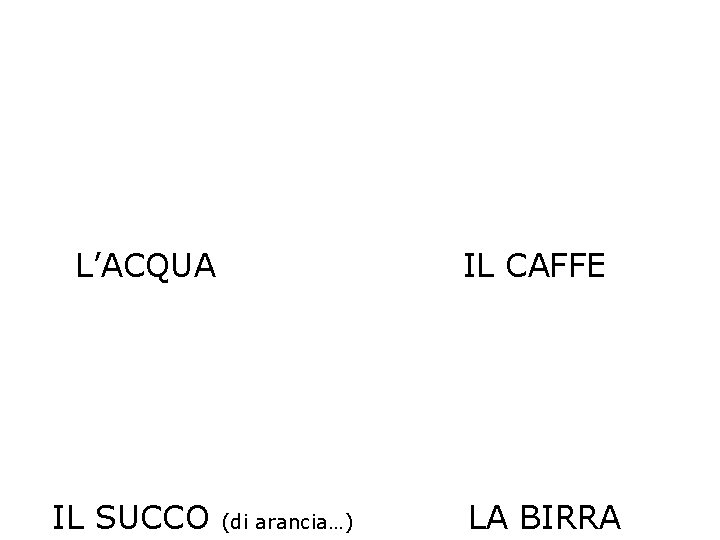 L’ACQUA IL SUCCO IL CAFFE (di arancia…) LA BIRRA 