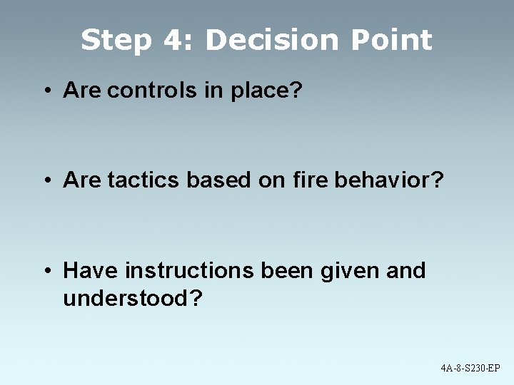 Control Model Decision Point Lesson 4 A 4 A1 S 230 EP