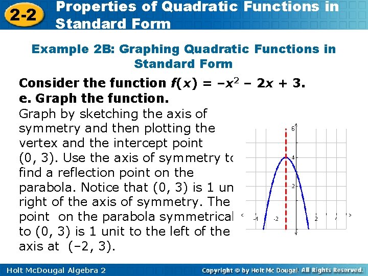 2 -2 Properties of Quadratic Functions in Standard Form Example 2 B: Graphing Quadratic