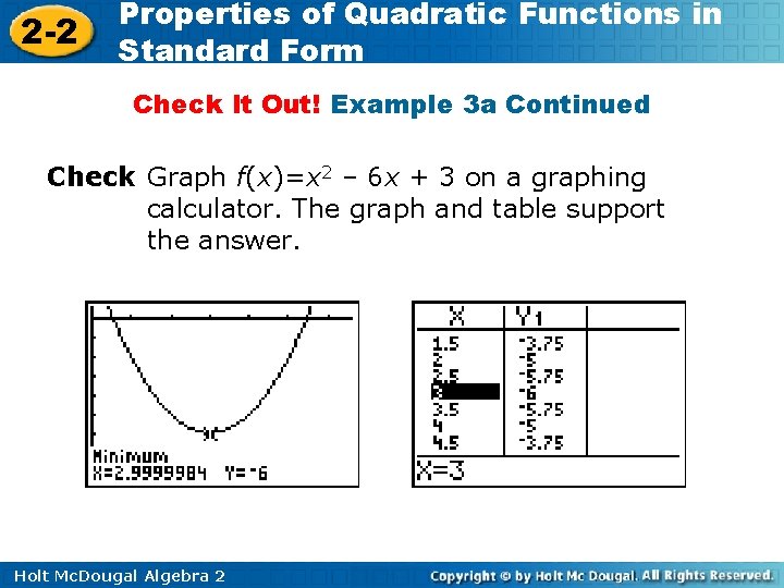 2 -2 Properties of Quadratic Functions in Standard Form Check It Out! Example 3