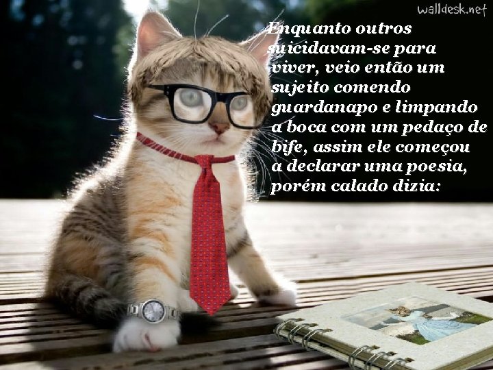Enquanto outros suicidavam-se para viver, veio então um sujeito comendo guardanapo e limpando a