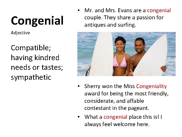 Congenial • Mr. and Mrs. Evans are a congenial couple. They share a passion