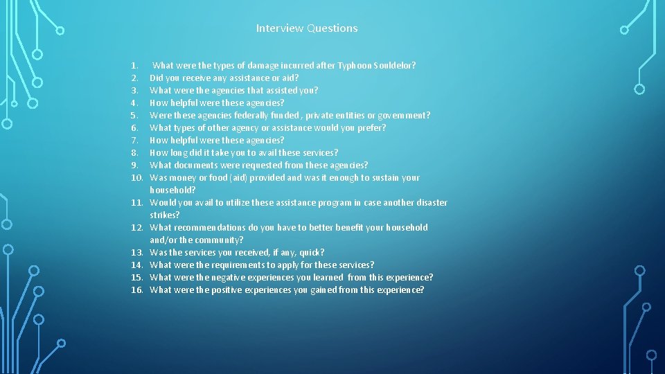 Interview Questions 1. 2. 3. 4. 5. 6. 7. 8. 9. 10. 11. 12.