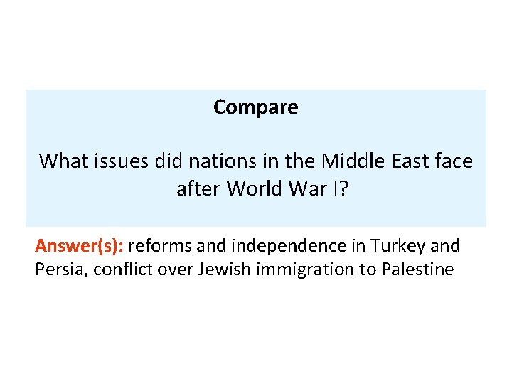 Compare What issues did nations in the Middle East face after World War I?