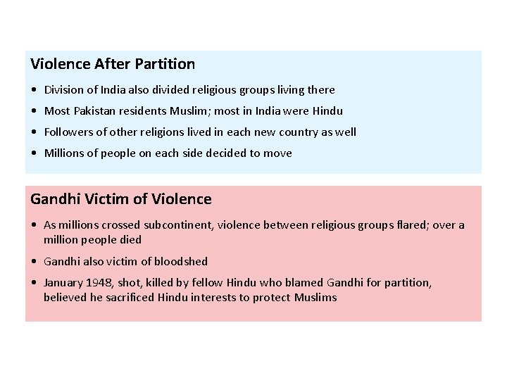 Violence After Partition • Division of India also divided religious groups living there •