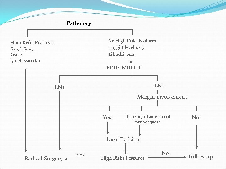 Pathology No High Risks Features Haggitt level 1, 2, 3 Kikuchi Sm 1 High