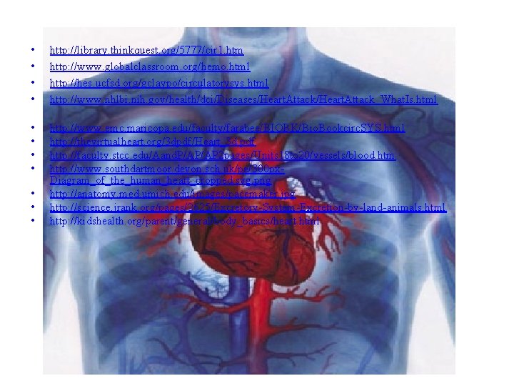  • • http: //library. thinkquest. org/5777/cir 1. htm http: //www. globalclassroom. org/hemo. html