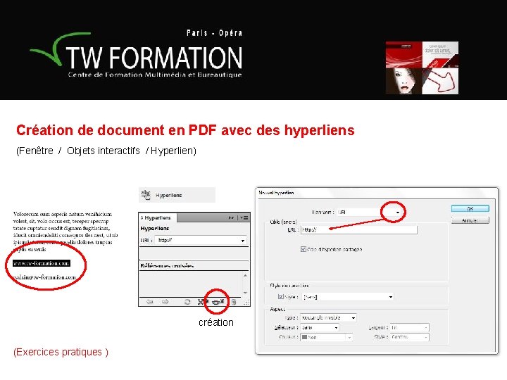 Création de document en PDF avec des hyperliens (Fenêtre / Objets interactifs / Hyperlien)
