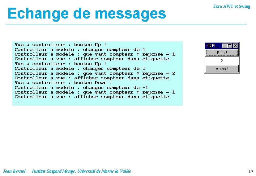 Echange de messages Vue a controlleur : bouton Up ! Controlleur a modele :
