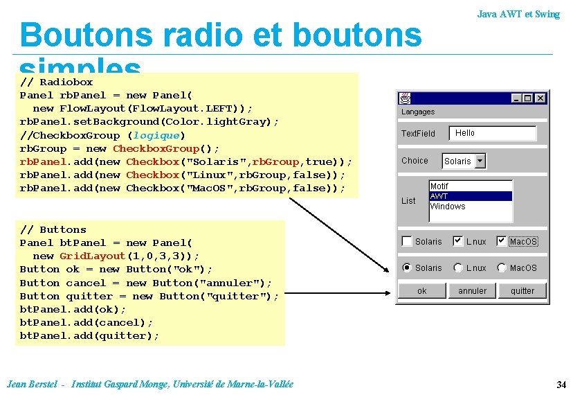 Boutons radio et boutons simples Java AWT et Swing // Radiobox Panel rb. Panel