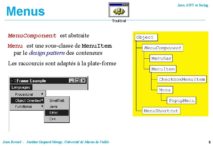 Menus Java AWT et Swing Menu. Component est abstraite Menu est une sous-classe de