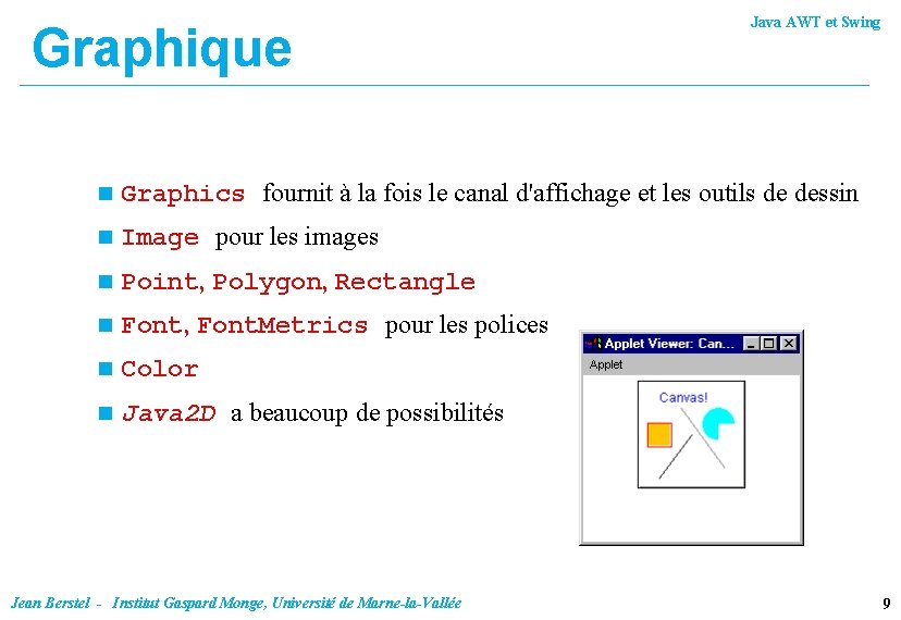 Graphique Java AWT et Swing n Graphics fournit à la fois le canal d'affichage