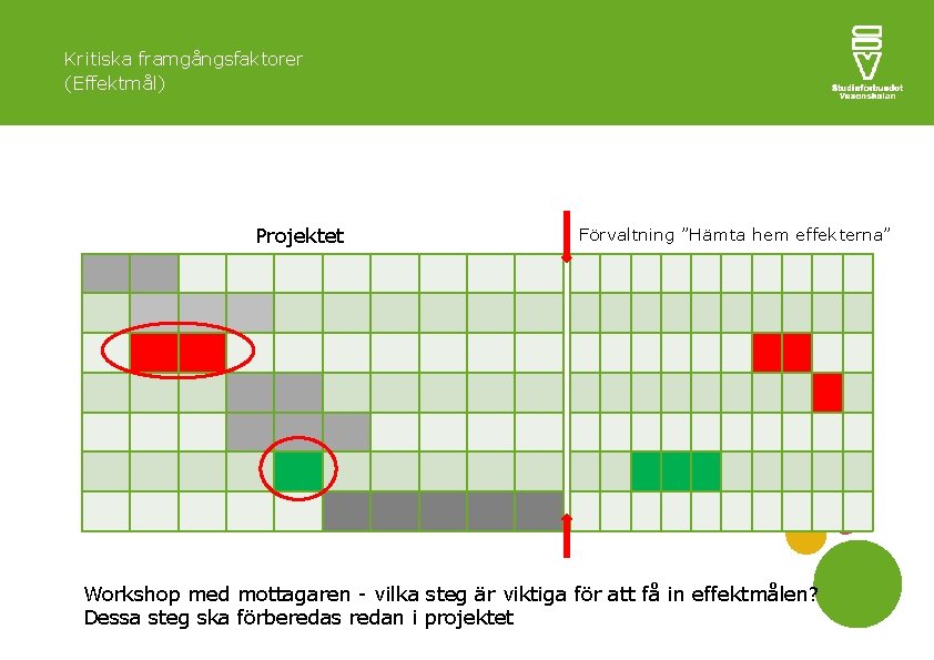 Kritiska framgångsfaktorer (Effektmål) Projektet Förvaltning ”Hämta hem effekterna” Workshop med mottagaren - vilka steg