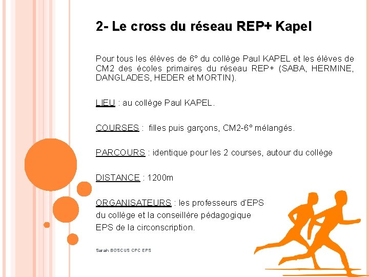 2 - Le cross du réseau REP+ Kapel Pour tous les élèves de 6°