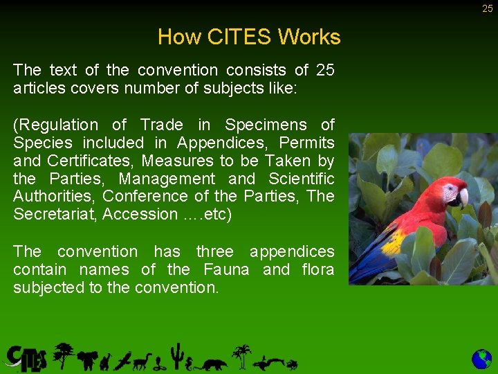 25 How CITES Works The text of the convention consists of 25 articles covers