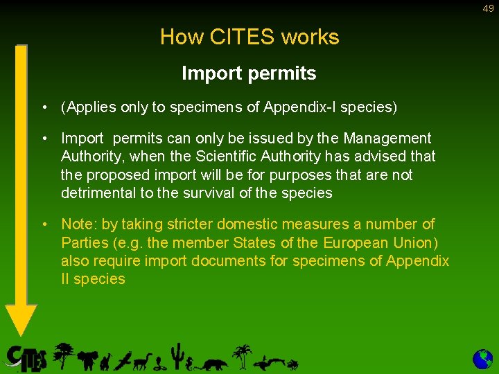 49 How CITES works Import permits • (Applies only to specimens of Appendix-I species)