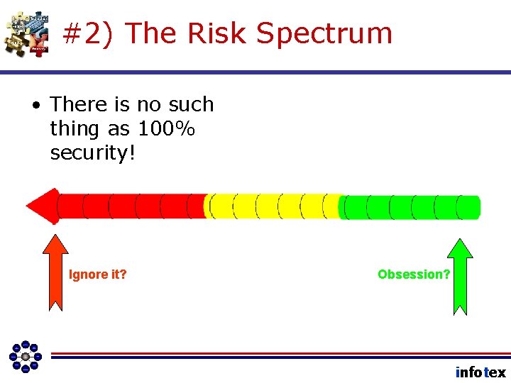 #2) The Risk Spectrum • There is no such thing as 100% security! Ignore