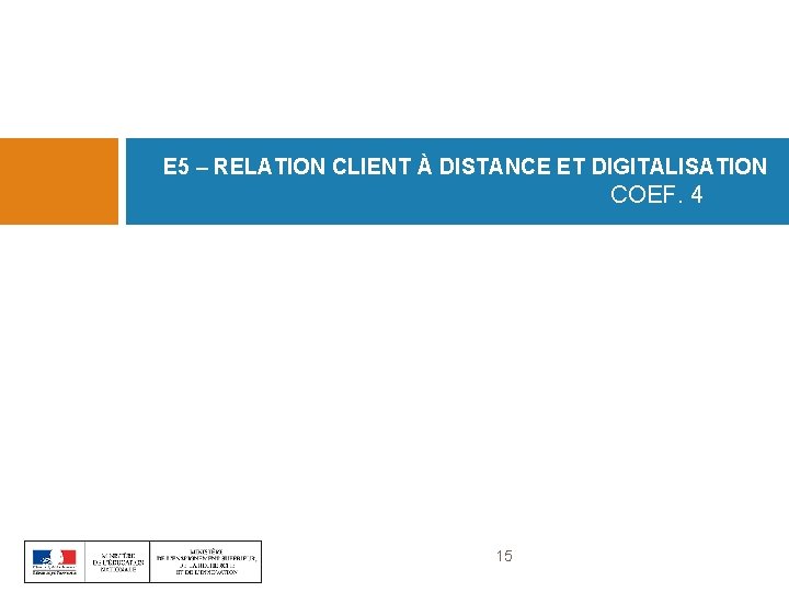 E 5 – RELATION CLIENT À DISTANCE ET DIGITALISATION COEF. 4 15 
