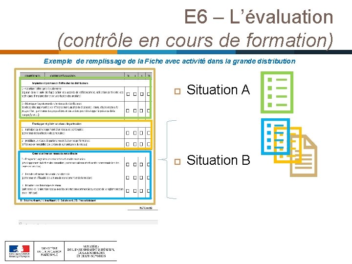 E 6 – L’évaluation (contrôle en cours de formation) Exemple de remplissage de la