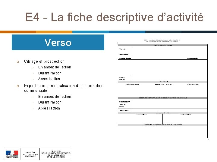 E 4 - La fiche descriptive d’activité Verso Ciblage et prospection - En amont