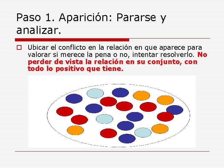 Paso 1. Aparición: Pararse y analizar. o Ubicar el conflicto en la relación en