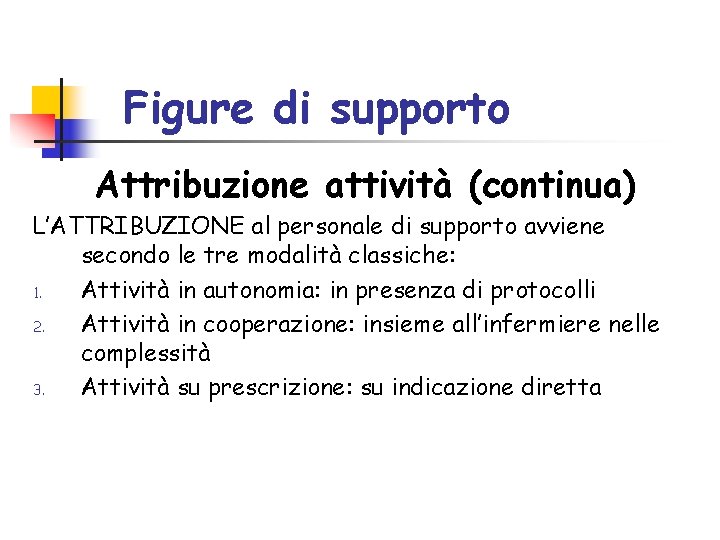 Figure di supporto Attribuzione attività (continua) L’ATTRIBUZIONE al personale di supporto avviene secondo le Figure di supporto Attribuzione attività (continua) L’ATTRIBUZIONE al personale di supporto avviene secondo le