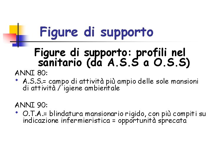 Figure di supporto: profili nel sanitario (da A. S. S a O. S. S) Figure di supporto: profili nel sanitario (da A. S. S a O. S. S)
