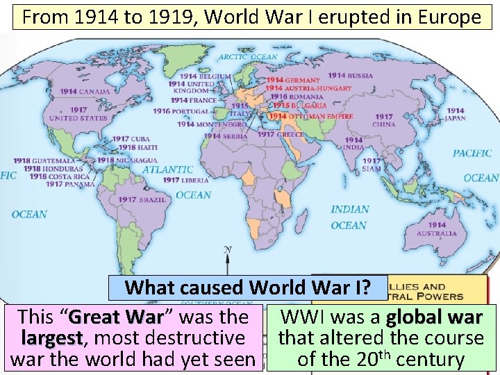 From 1914 to 1919, World War I erupted in Europe ■ Text What caused