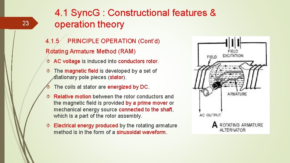 23 4. 1 Sync. G : Constructional features & operation theory 4. 1. 5 23 4. 1 Sync. G : Constructional features & operation theory 4. 1. 5