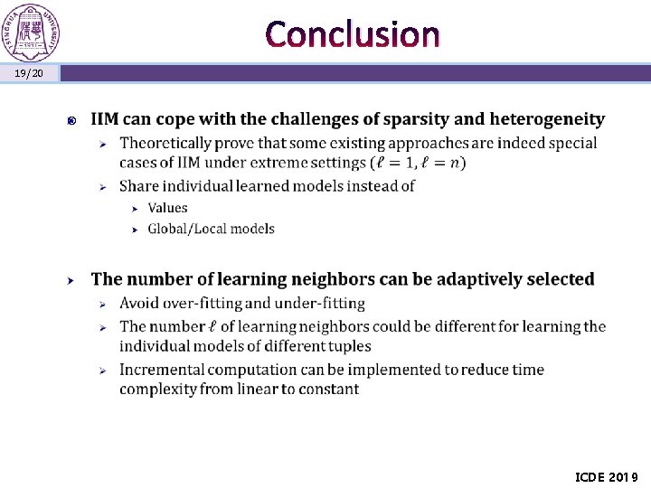 Conclusion 19/20 ICDE 2019 