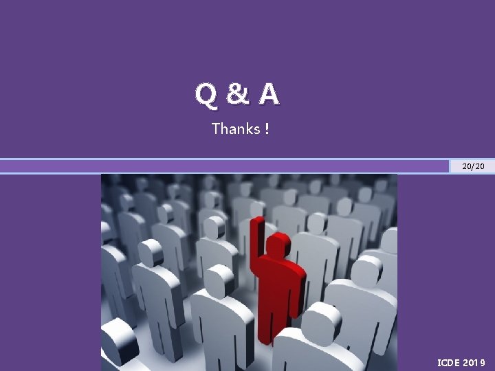 Q&A Thanks！ 20/20 ICDE 2019 