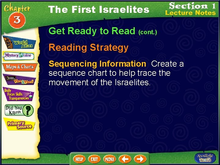 The First Israelites Get Ready to Read (cont. ) Reading Strategy Sequencing Information Create