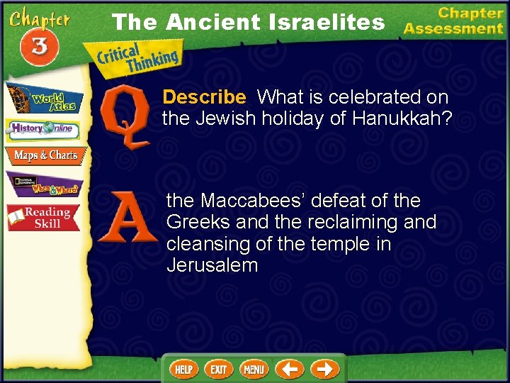 The Ancient Israelites Describe What is celebrated on the Jewish holiday of Hanukkah? the