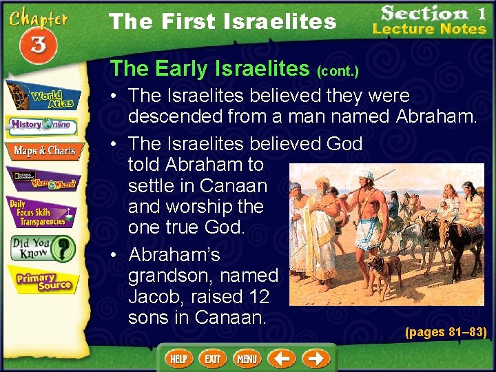 The First Israelites The Early Israelites (cont. ) • The Israelites believed they were