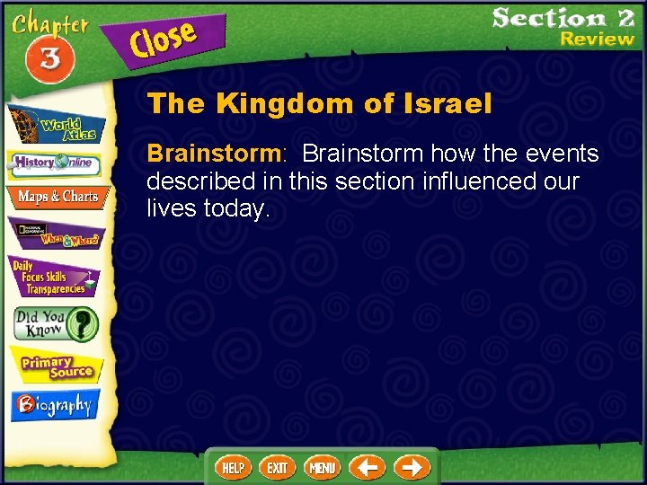 The Kingdom of Israel Brainstorm: Brainstorm how the events described in this section influenced